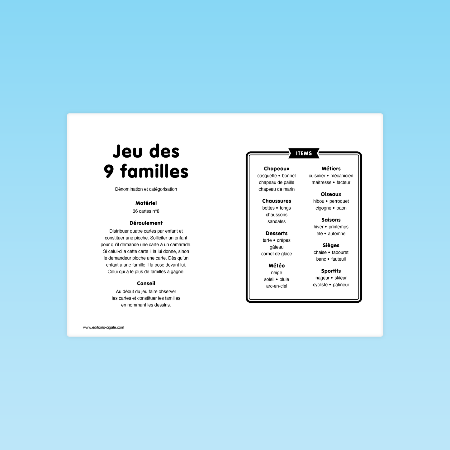 Jeu des 9 familles #2