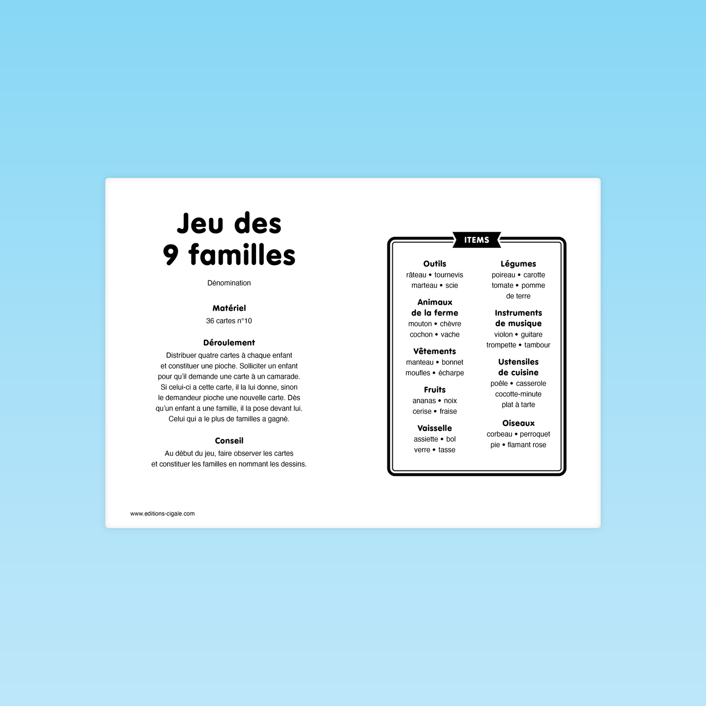 Jeu des 9 familles #1