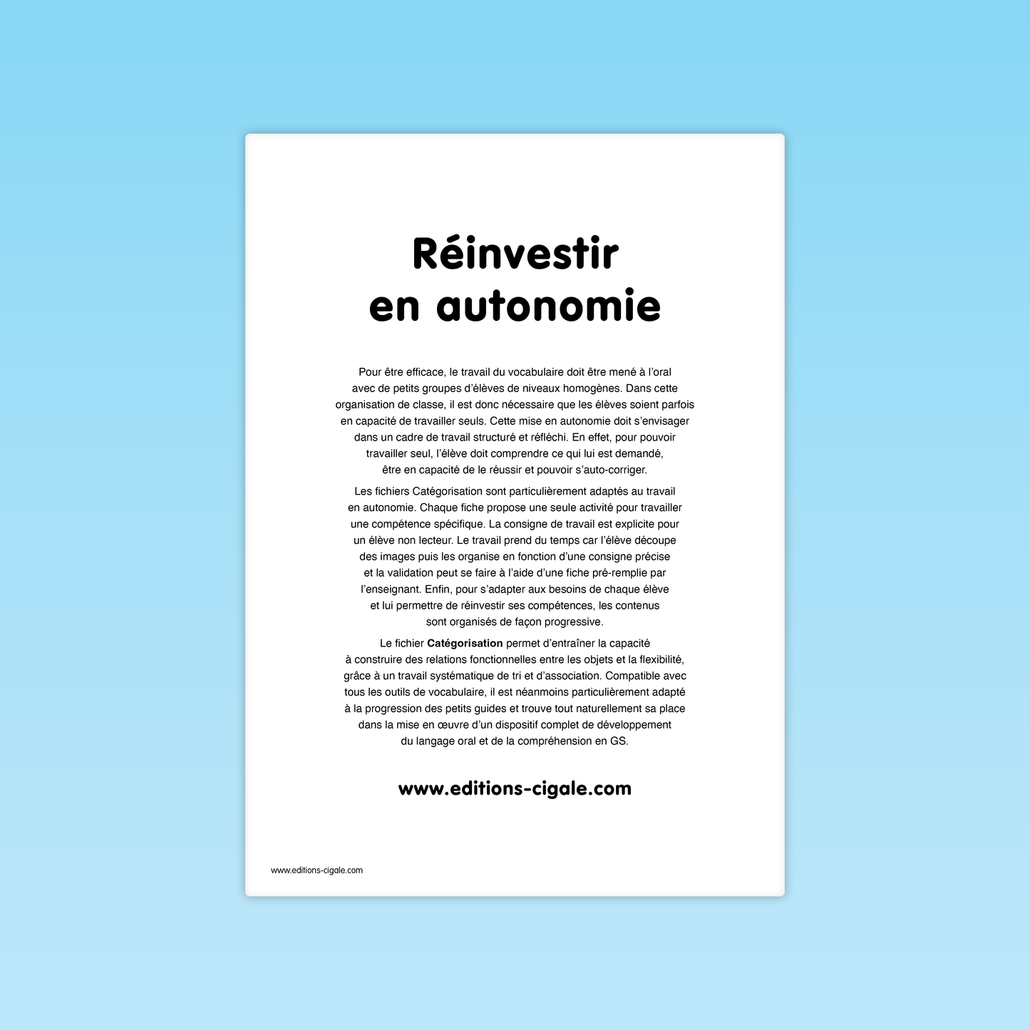30 fiches Catégorisation thématique GS