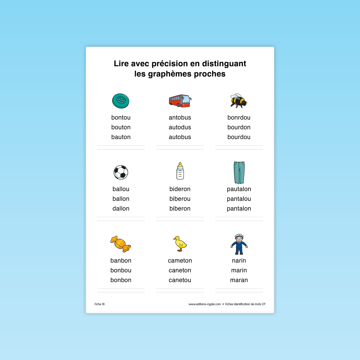 30 fiches Identification de mots CP