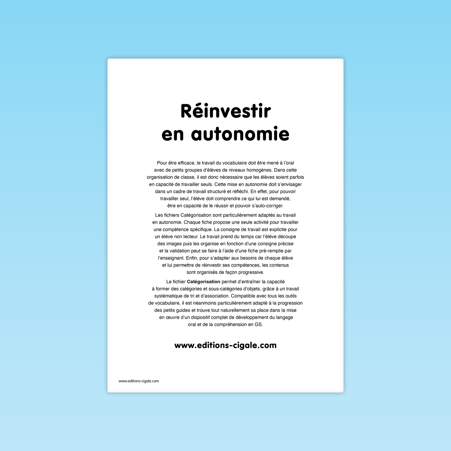 30 fiches Catégorisation taxonomique GS